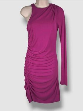 cinq a sept Magenta One-Shoulder Ruched Dress
